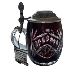 Rastal Zinn Ruby Red Cranberry Cut Crystal Glass Tankard Stein Germany NWT